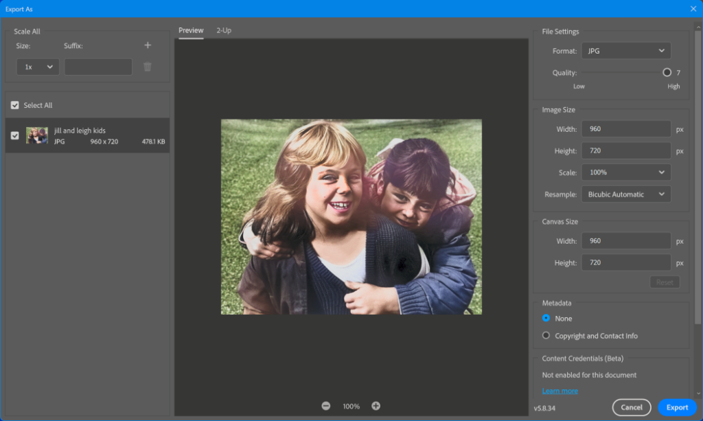 Exporting the Restored Image in photoshop