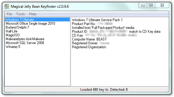 Magical Jelly Bean Keyfinder used to find product key of window and ms office